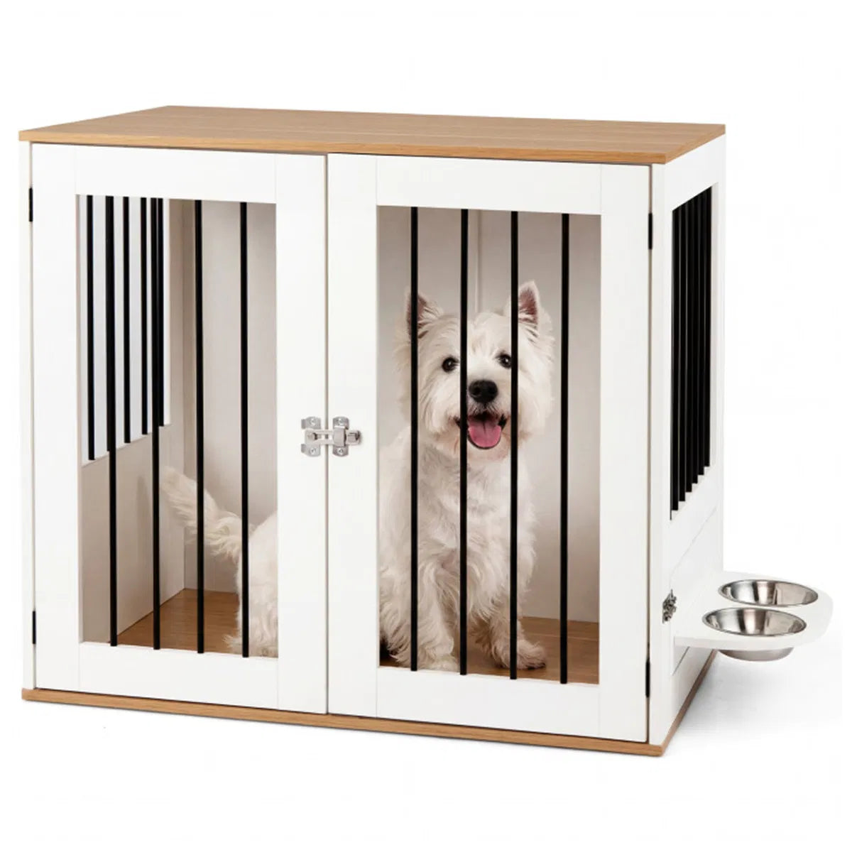 Furniture Style Dog Crate with 360° Rotating Feeder & 304 Stainless Steel - Image 2