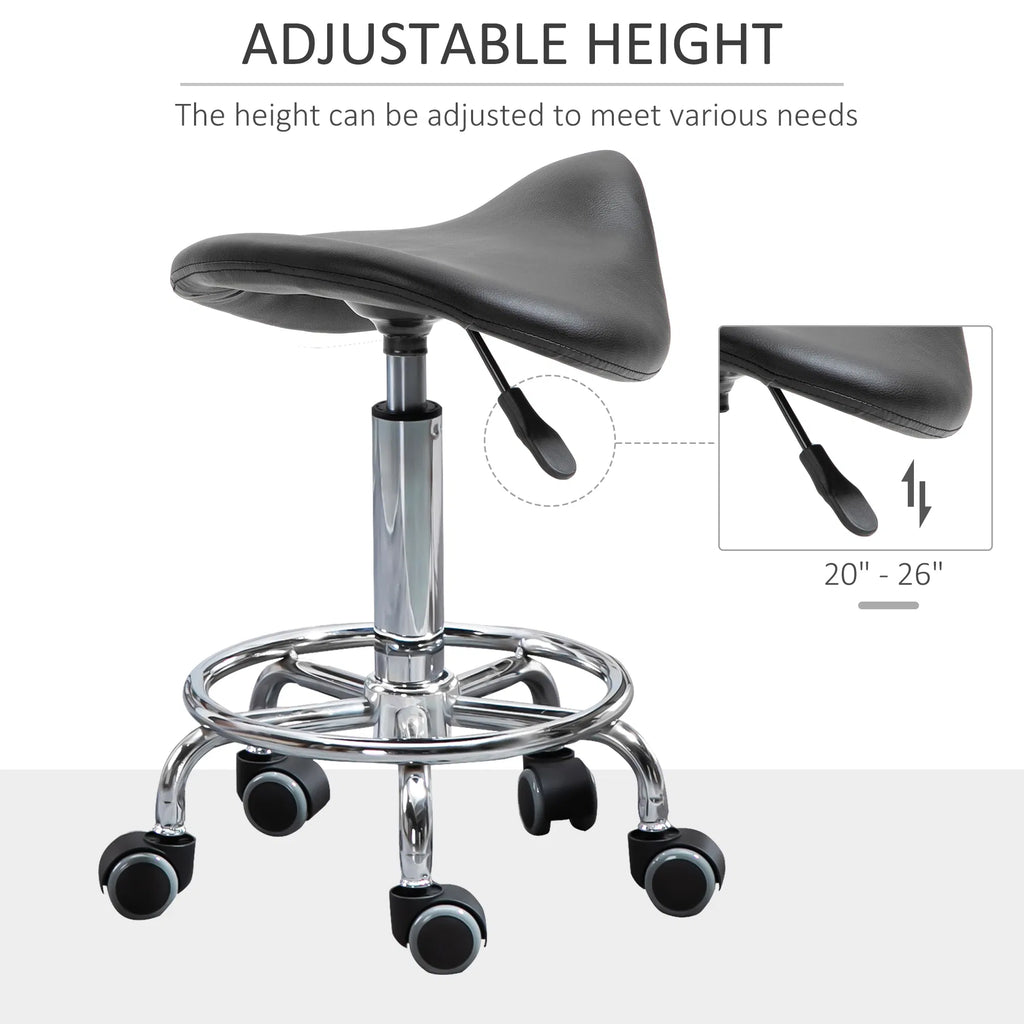 Saddle Stool PU Leather Adjustable Rolling Salon Chair Black for Massage Spa - Image 3