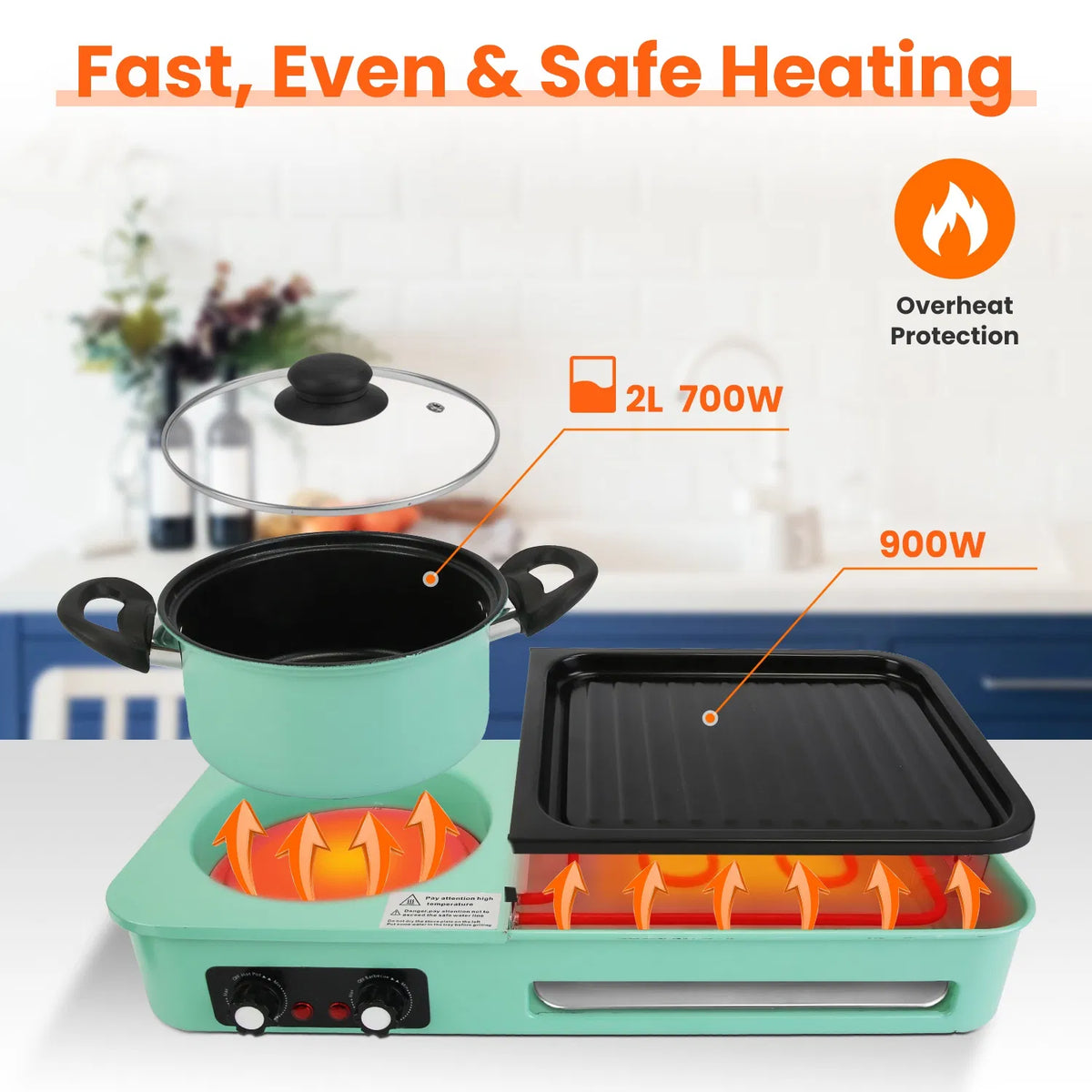 Electric Hot Pot with Grill 1600W 3 in 1 Smokeless Raclette Table Grill for - Image 3