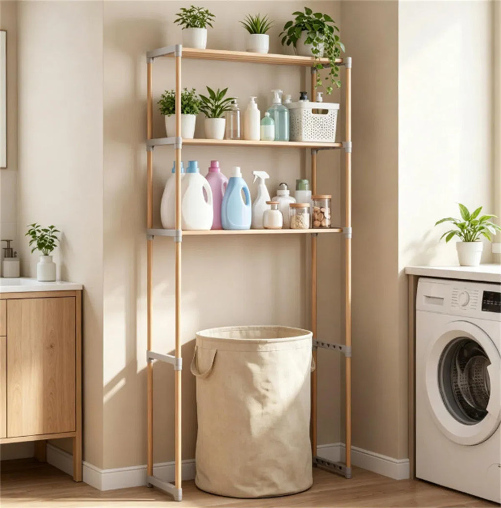 Multi Tier Over Toilet Storage Shelf Solid Pine Wood Bathroom Space Saving - Additional Product View 5
