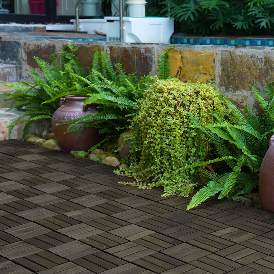 Acacia Wood Interlocking Deck Tiles Checker Pattern 10PCS 12inch X 12inch - Image 2