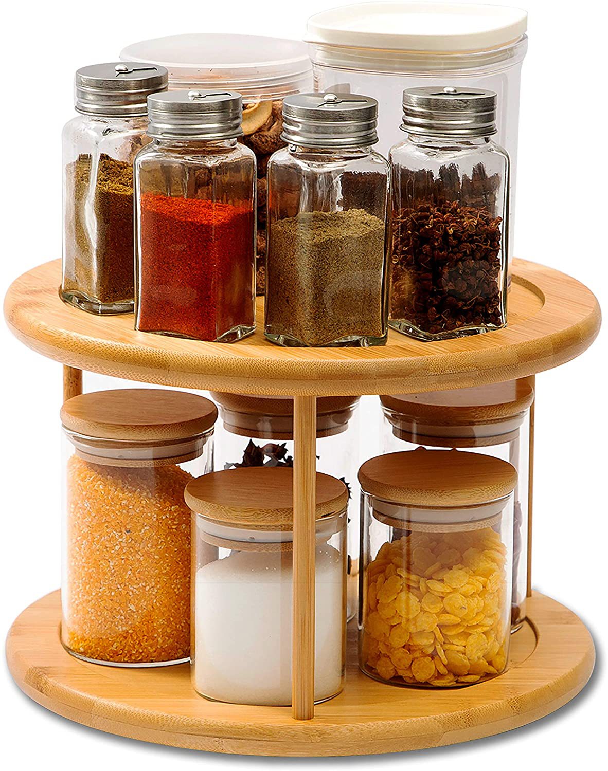 2-tier bamboo rotating spice organizer