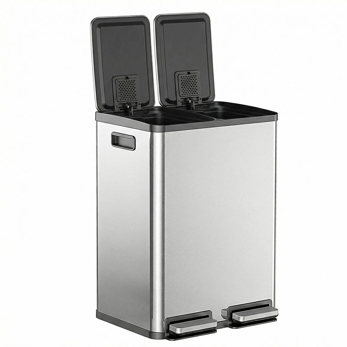 Trash Can with Lid Large 60 Liter Stainless Steel Trash Can Dual Compartment - Image 4