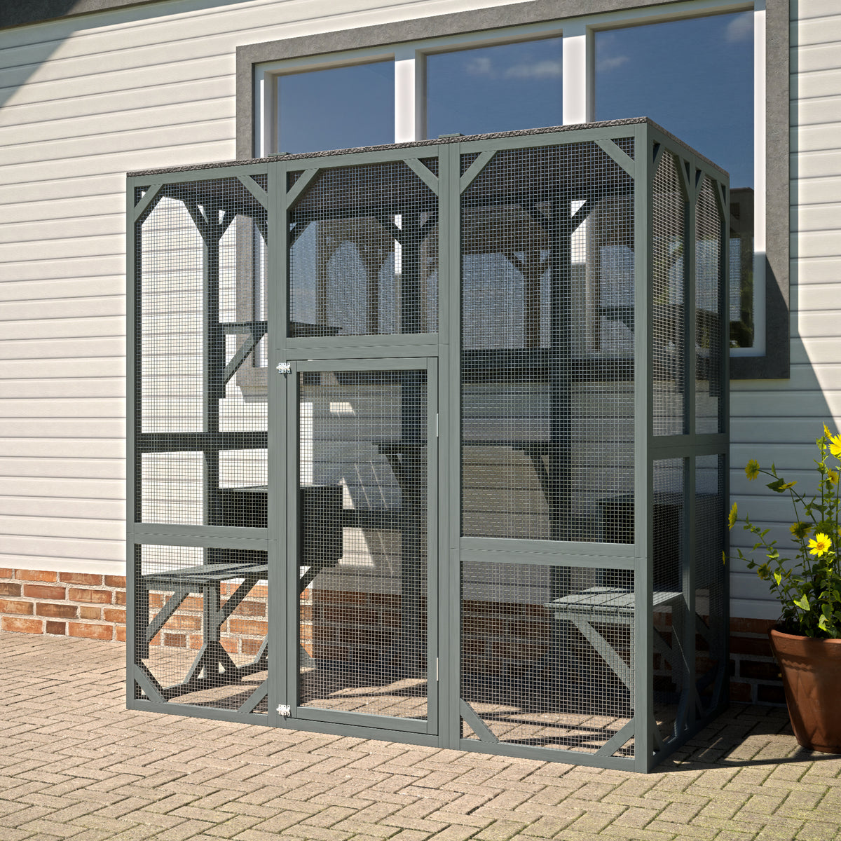Outdoor Cat House Wooden Catio Enclosure Cover Large Cage With Jump Platforms
