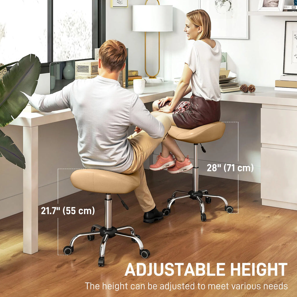 Saddle Stool Height Adjustable Rolling Salon Chair with PU Leather for - Image 4