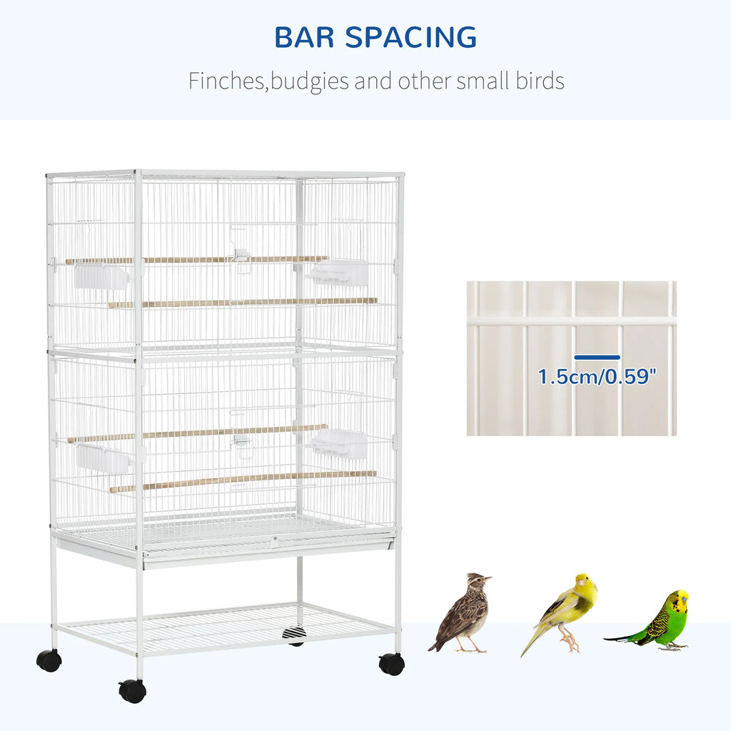 52" Large Rolling Steel Bird Cage Bird House with Rolling Stand Storage Shelf