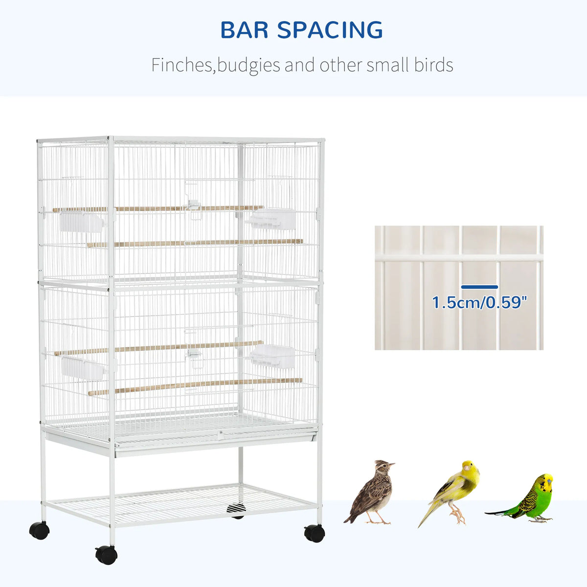 52" Large Rolling Steel Bird Cage Bird House with Rolling Stand Storage Shelf