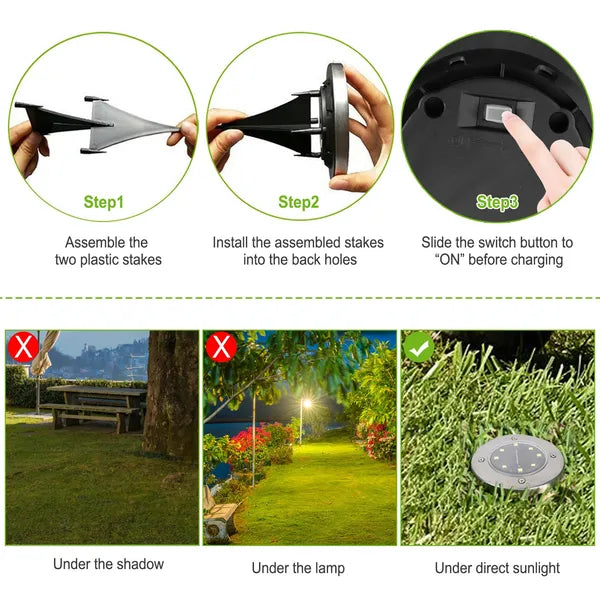 4Pcs Solar Powered Ground Light Outdoor IP65 Waterproof Buried In Ground Lamp