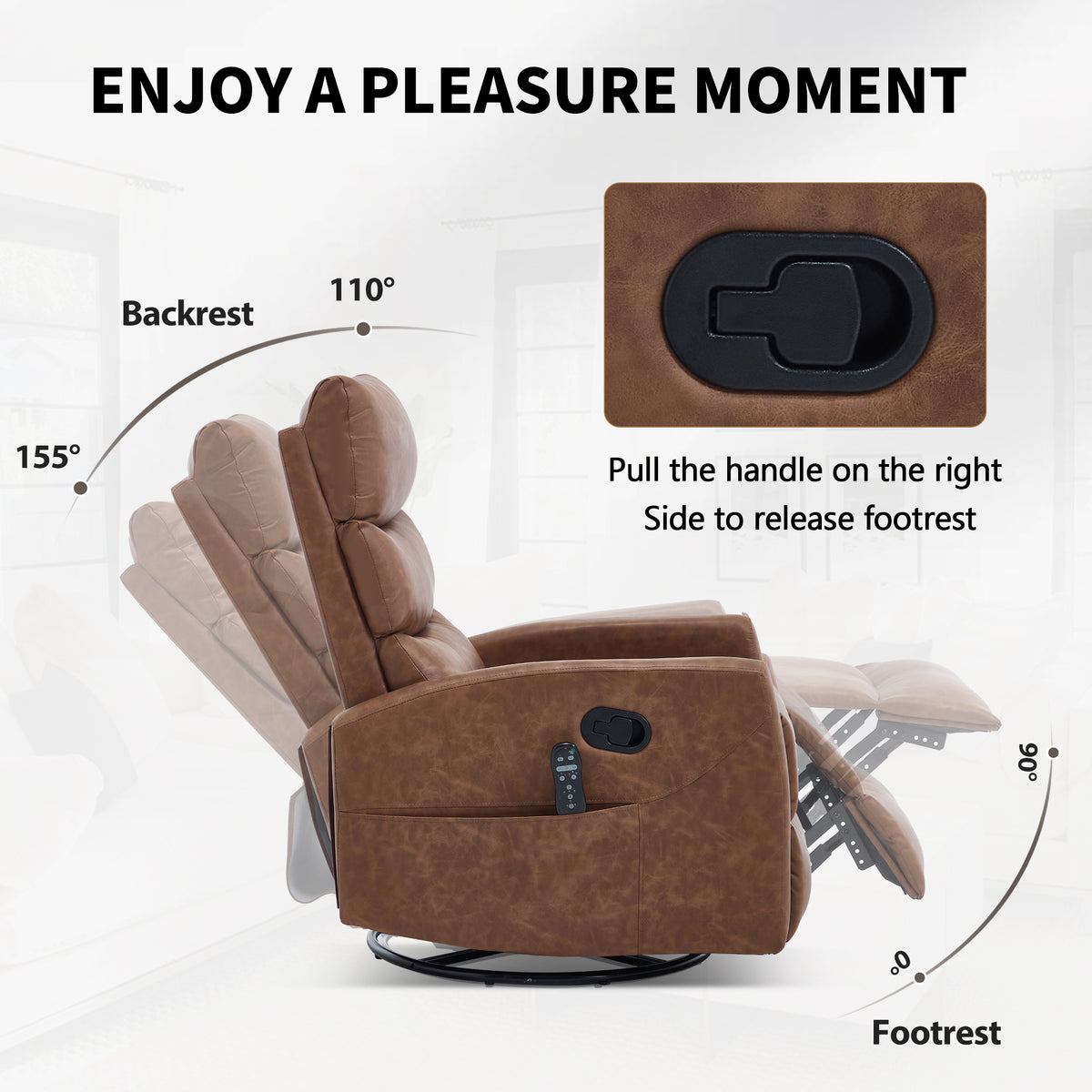 Heat Massage Manual Recliner Chair with Rocker and Swivel in Fabric for Living - Image 5