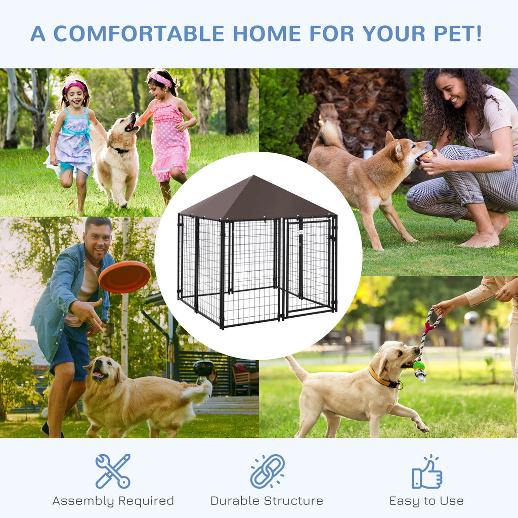 Outdoor Dog Kennel Welded Wire Steel Fence Lockable Pet Playpen Crate with - Image 4