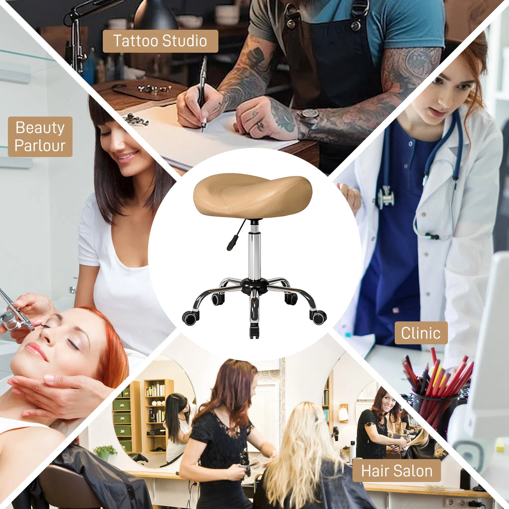Saddle Stool Height Adjustable Rolling Salon Chair with PU Leather for - Image 5