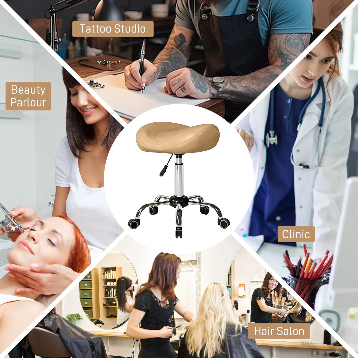 Saddle Stool Height Adjustable Rolling Salon Chair with PU Leather for - Image 5