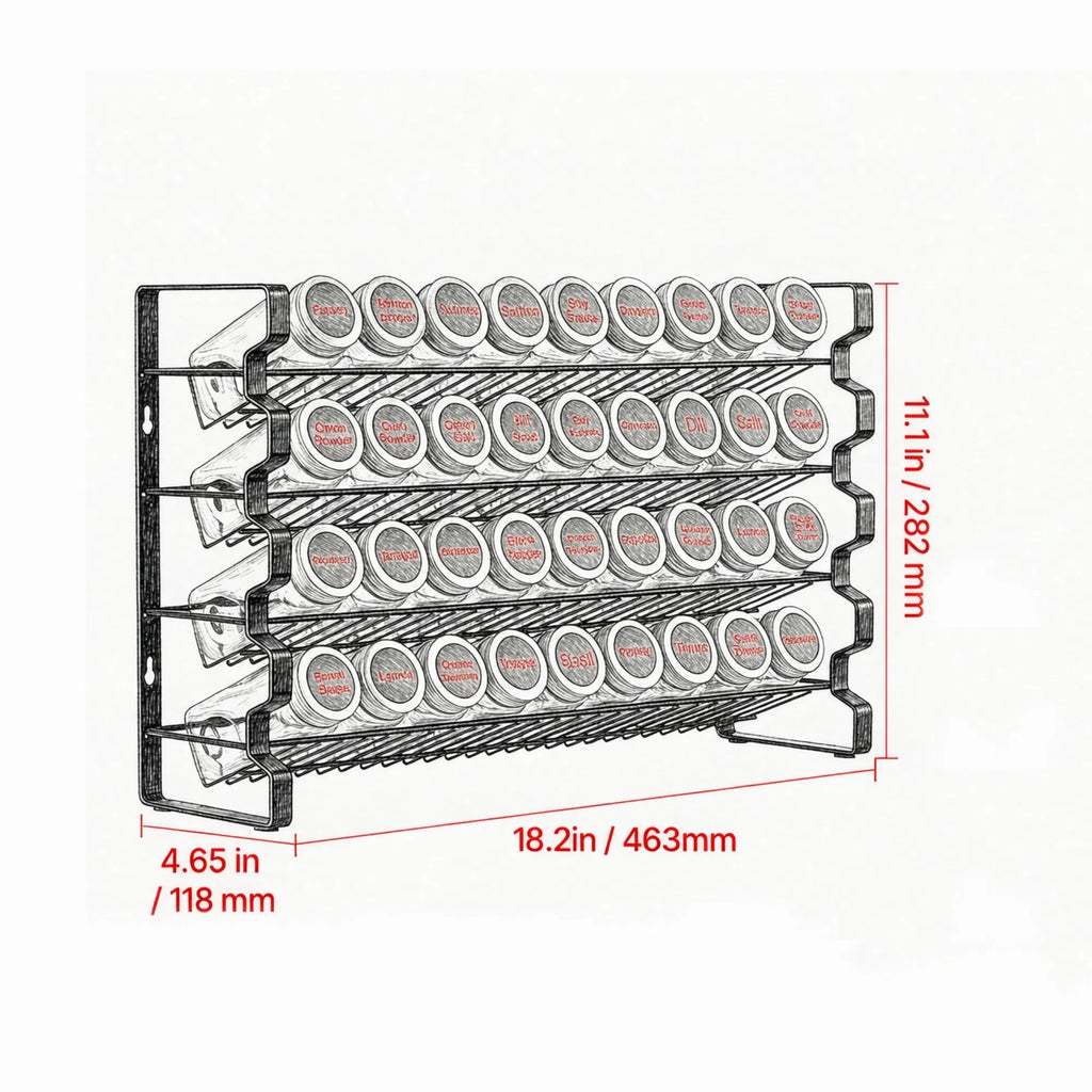 spice rack organizer for cabinet packaging and components