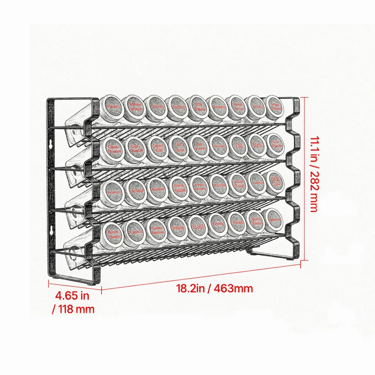 spice rack organizer for cabinet packaging and components
