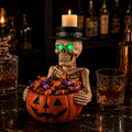 Halloween Skeleton Figurine with Pumpkin Candy Bowl & Candle Holder Spooky