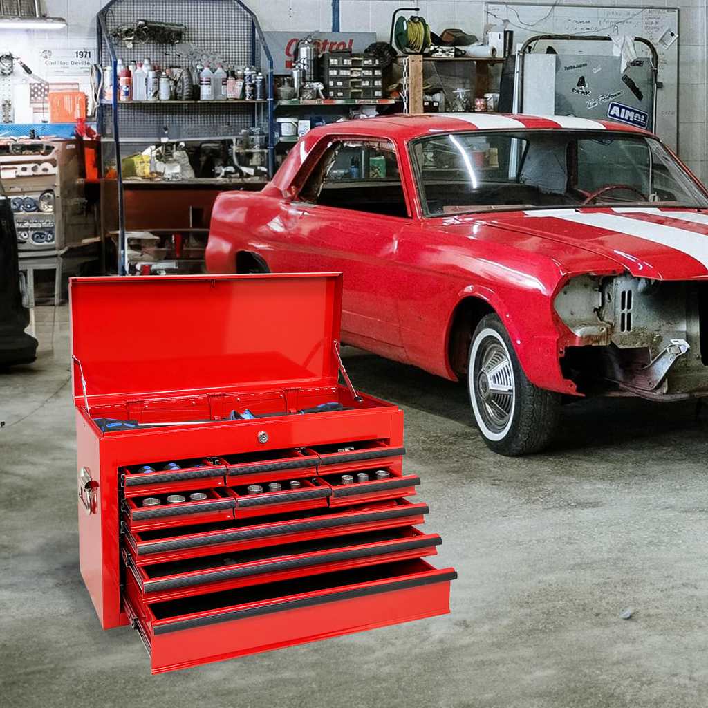 Heavy Duty Metal Tool Box 24 inch Portable Metal Tool Box with 9 Drawers