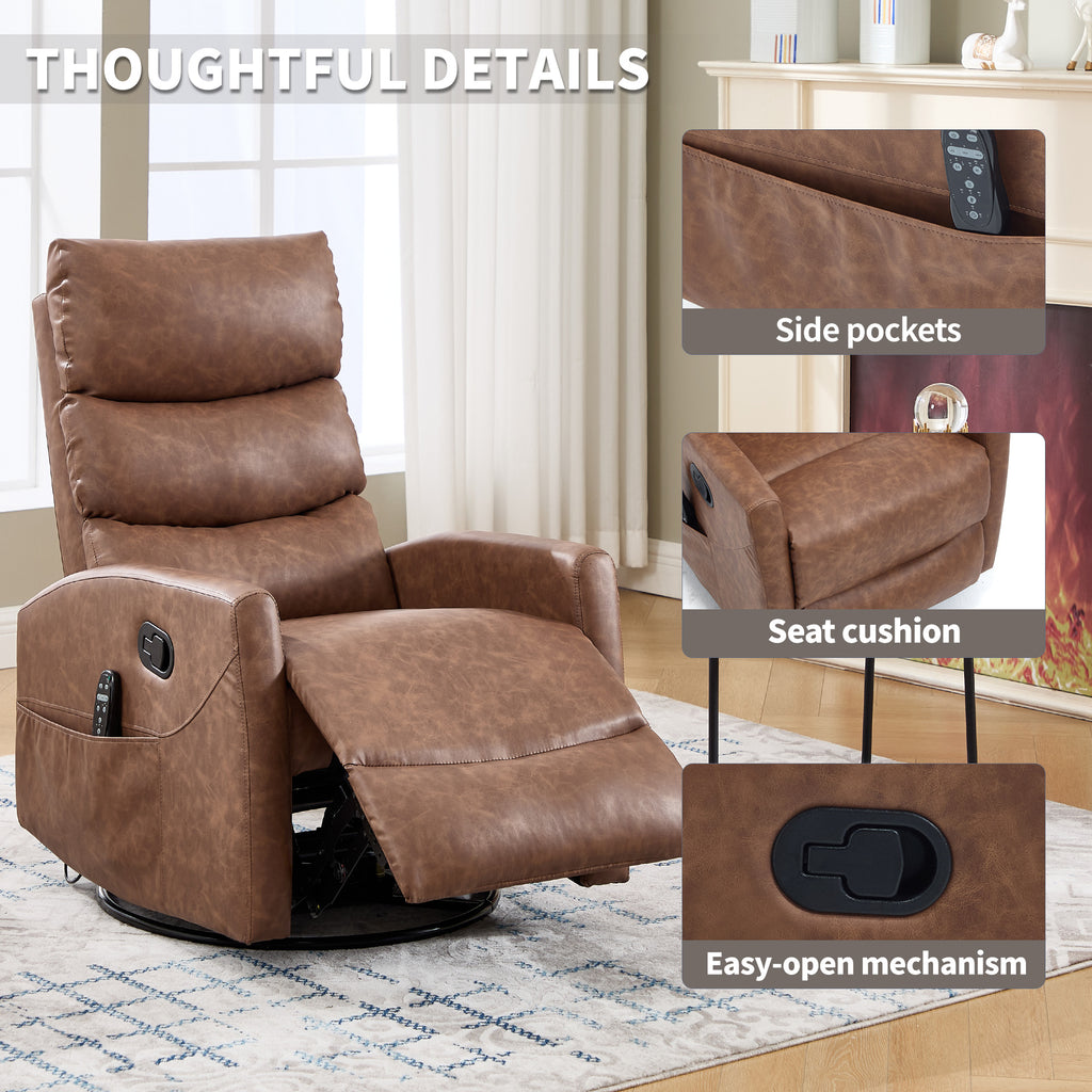 Heat Massage Manual Recliner Chair with Rocker and Swivel in Fabric for Living - Image 3