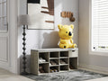 Gray Shoe Storage Bench with Drawer and Cushion