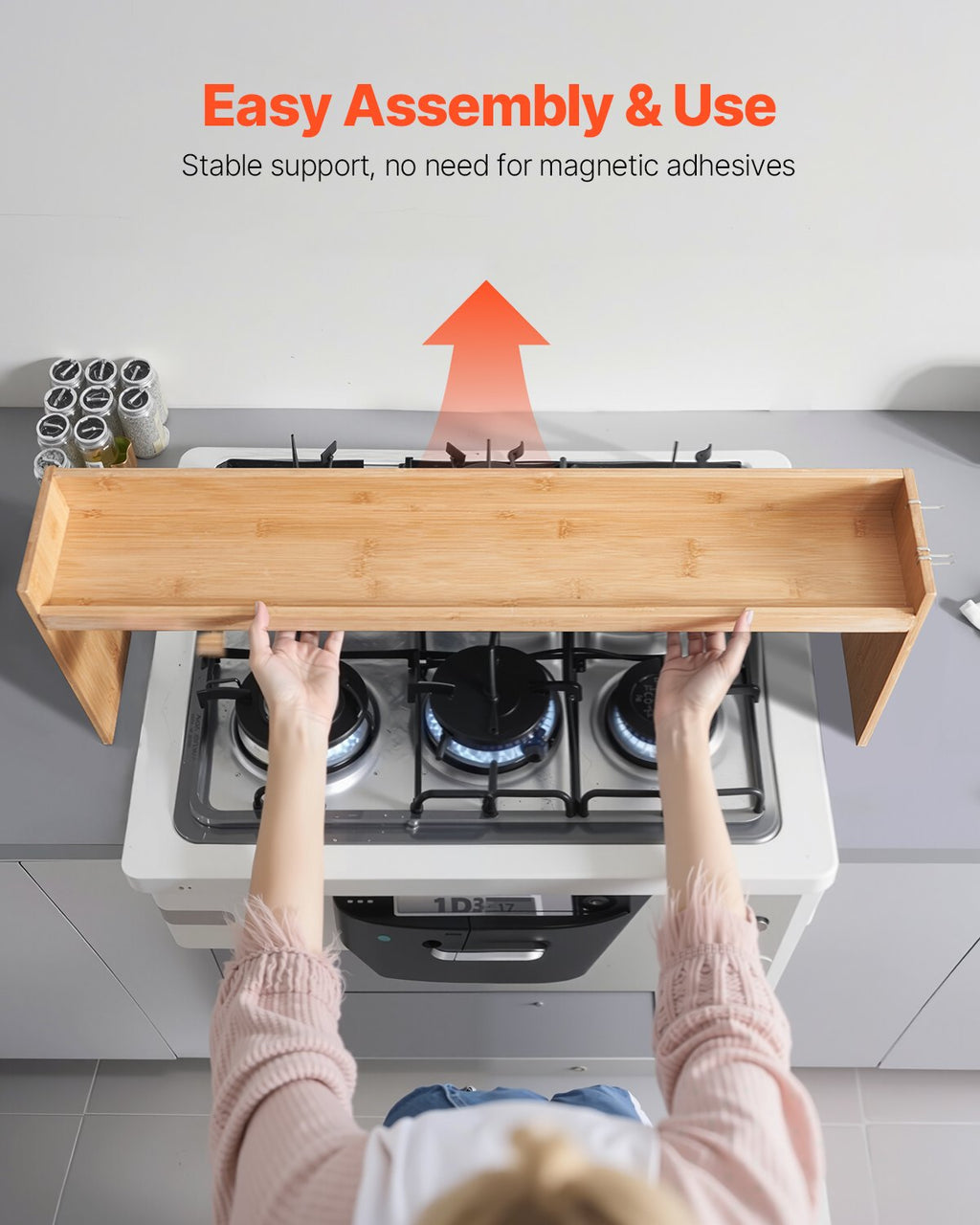 Over The Stove Spice Shelf Rack Kitchen Organizer 32 6x13in Bamboo Hooks - Dimensions and Specifications