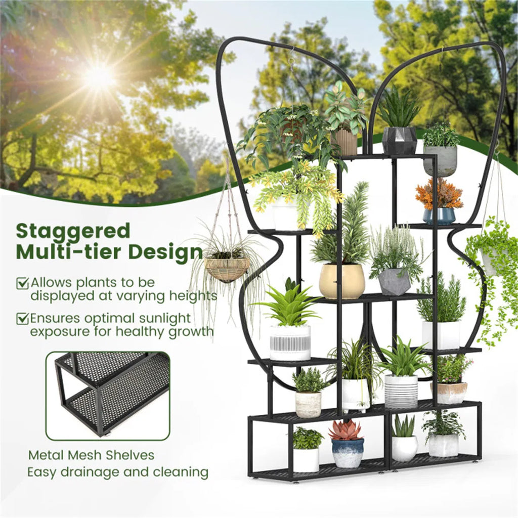 Butterfly Shape Metal Plant Stand Pack With Hanging Hooks Adjustable - Image 4
