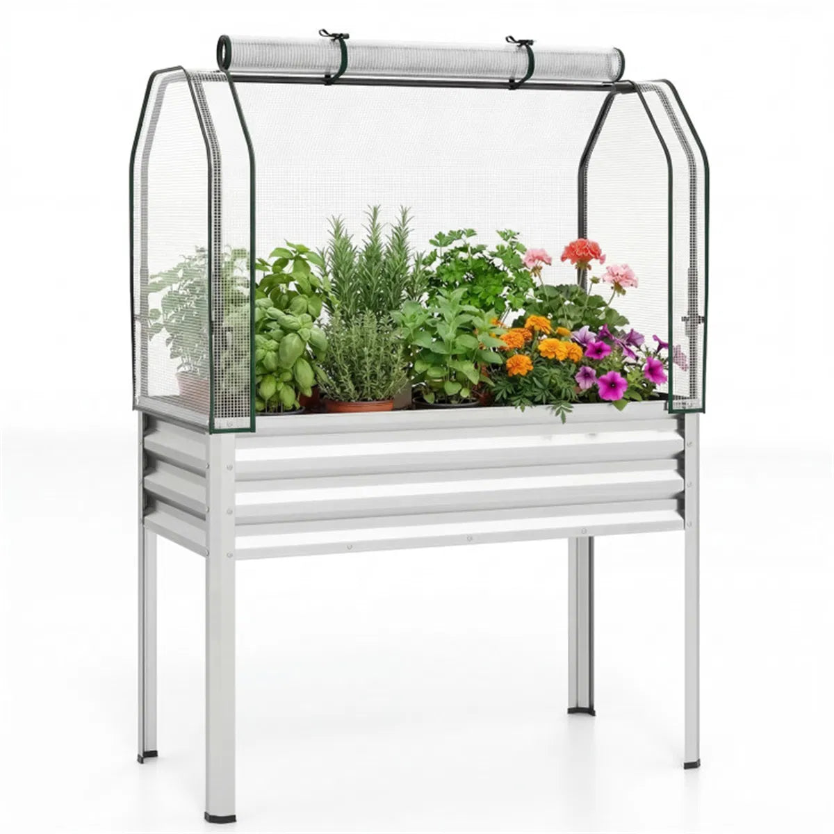 3 in 1 Metal Raised Garden Bed with Mini Greenhouse Cover Elevated Planter Box