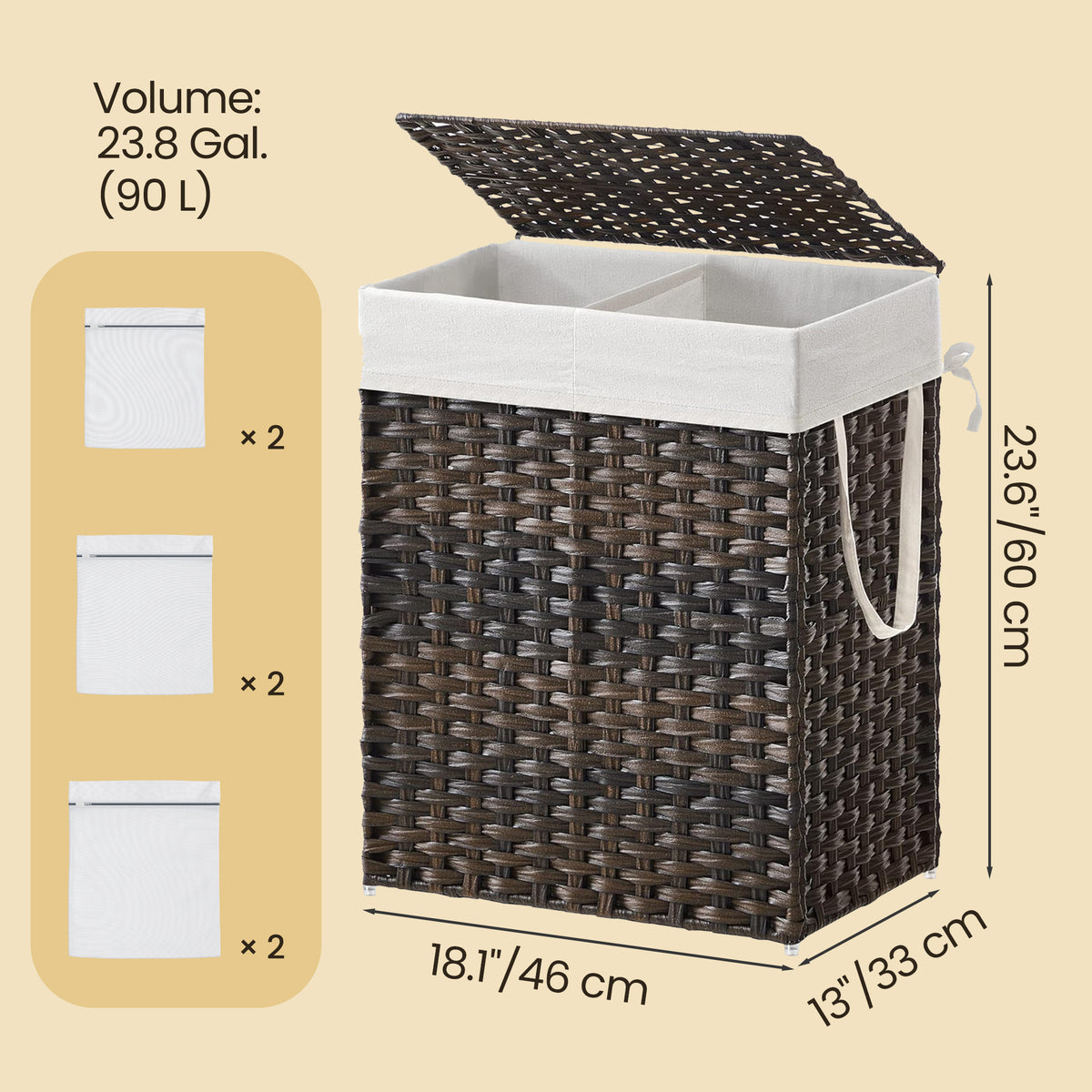 SONGMICS Laundry Hamper 23.8 Gal. Laundry Basket With Lid Removable Bag With - Image 4