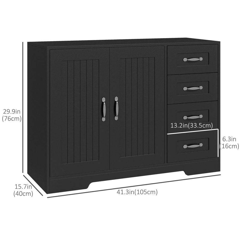 Modern Sideboard Buffet Cabinet with 4 Drawers and 2 Beadboard Doors Kitchen