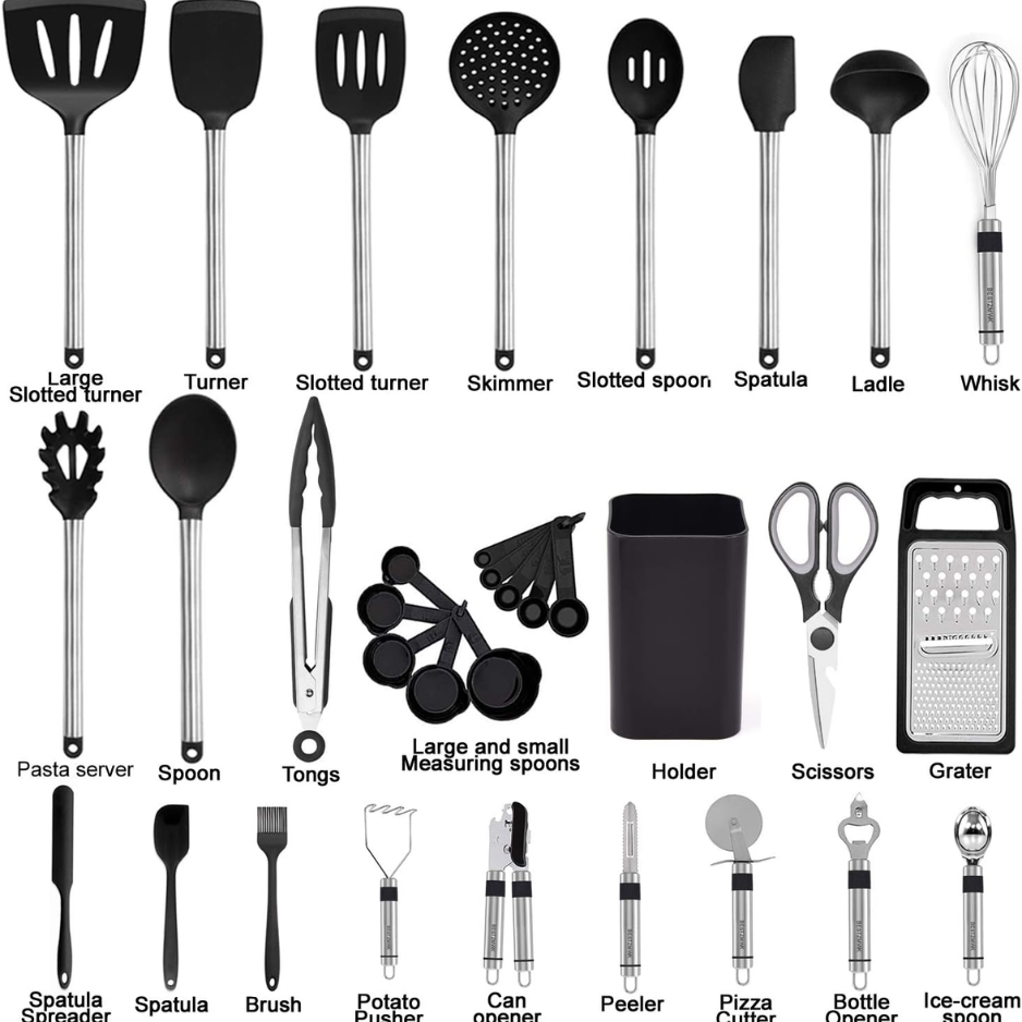Kitchen Utensil Set Silicone Cooking Utensils 33 Kitchen Gadgets Spoons For - Image 4