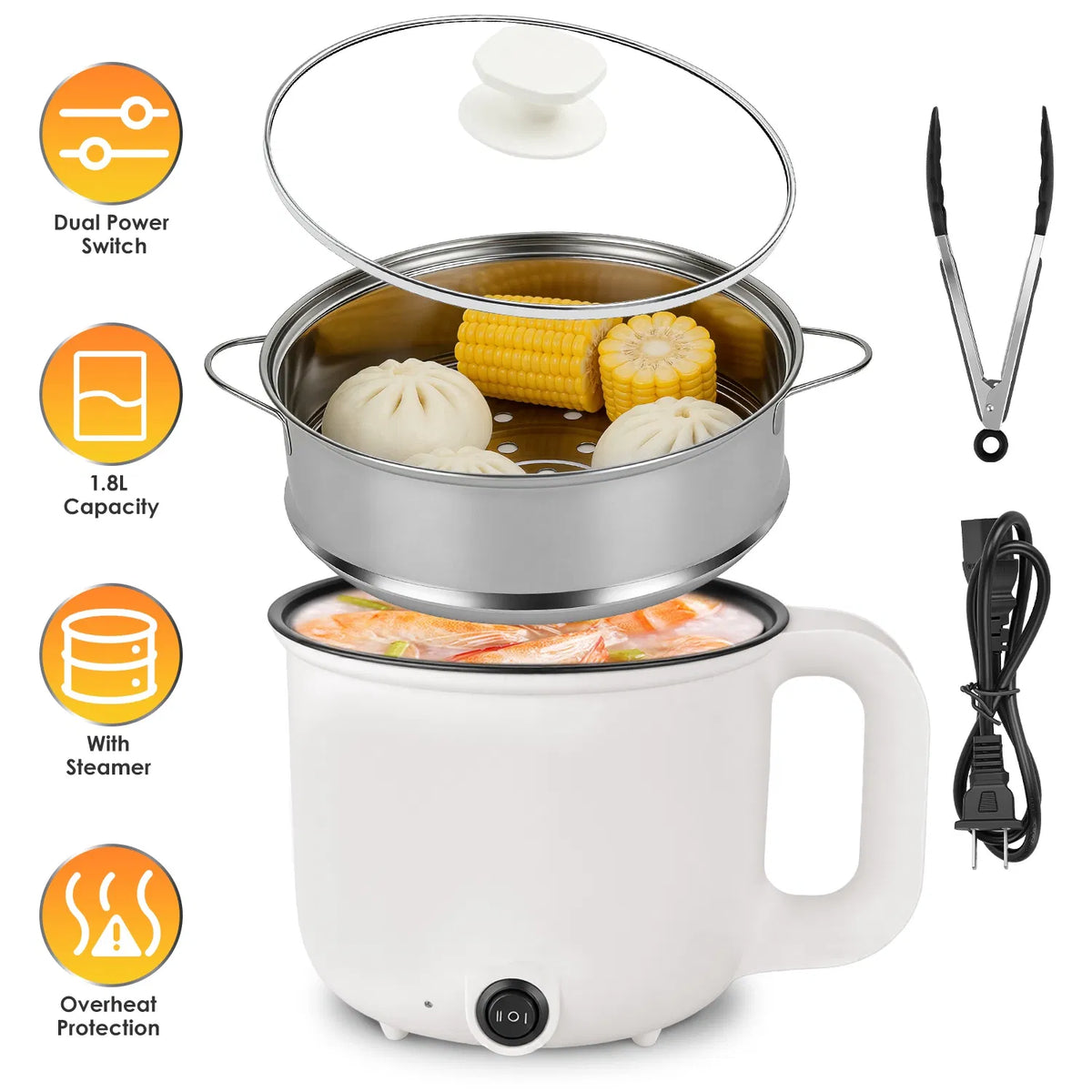 Electric Hot Pot with Steamer 1.8L Mini Portable Hot Pot with 300W 600W Dual - Image 2