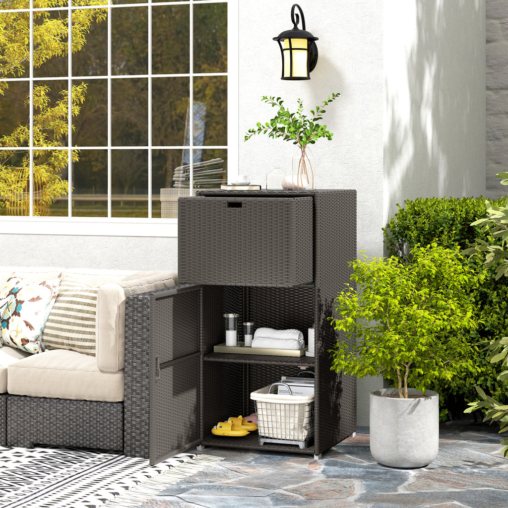 Outdoor Towel Rack For Pool W Drawer & Cabinet Dark Brown