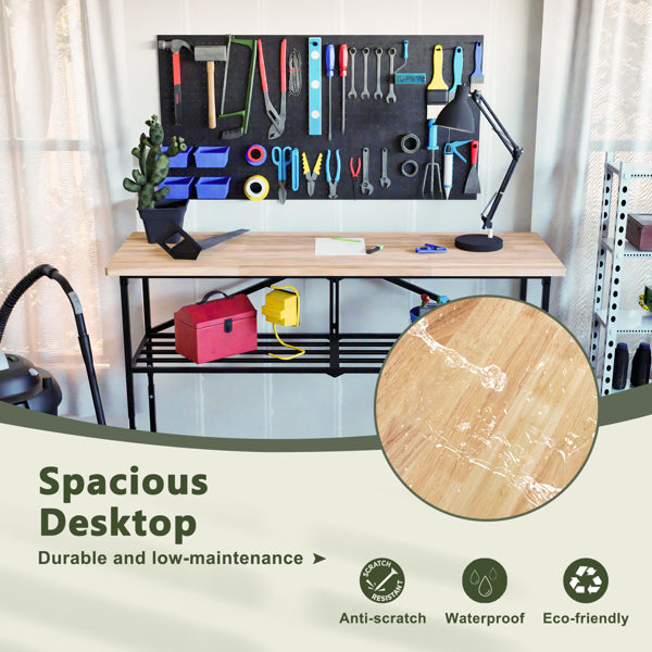 Foldable Hardwood Workbench with Adjustable Wood Top and Locking Casters - Dimensions and Specifications