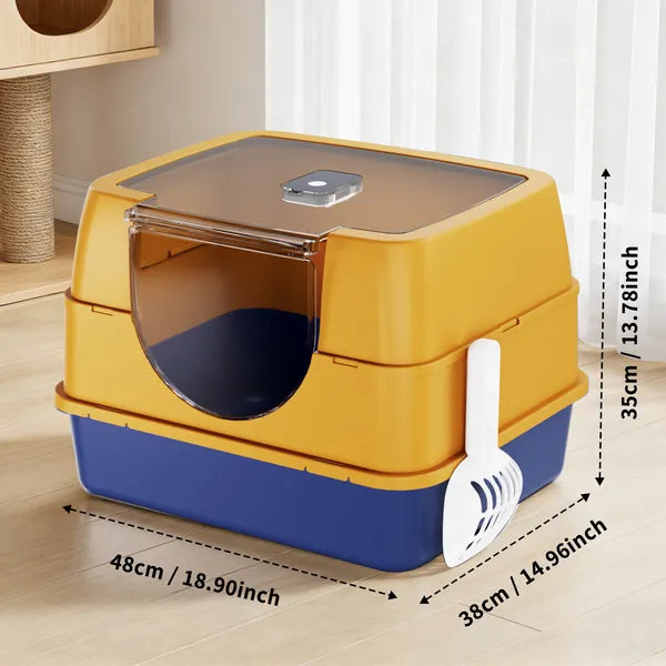 Galaxy Enclosed Orange Cat Litter Box Sealed To Prevent Odors And Sanding - Image 5
