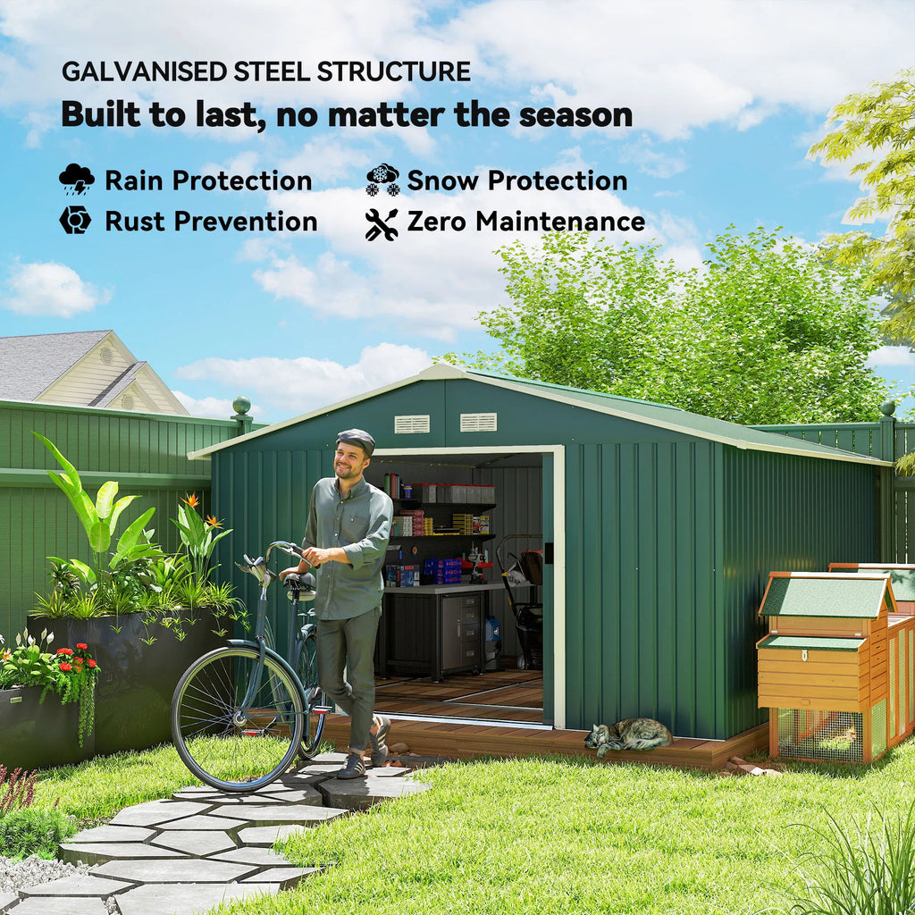 11' x 13' Practical Backyard Garden Storage Tool Shed with Double Sliding Door