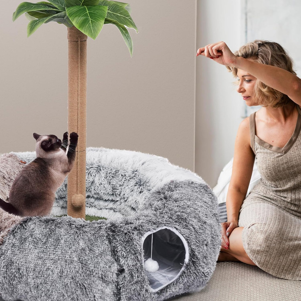 Large Cats Tunnels For Indoor Cats Fluffy Warm Cat Bed And Detachable Cave
