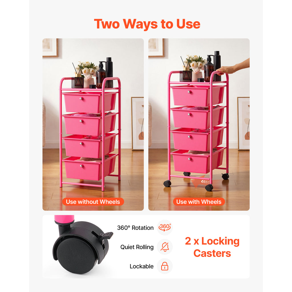 Rolling Cart With Drawers 4 Drawer Storage Organizer Mobile Utility Cart With - Image 4