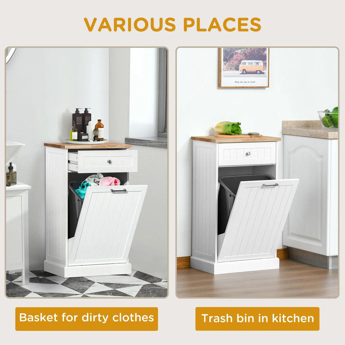 Kitchen Tilt Out Trash Bin Cabinet Free Standing Recycling Cabinet Trash Can - Image 3
