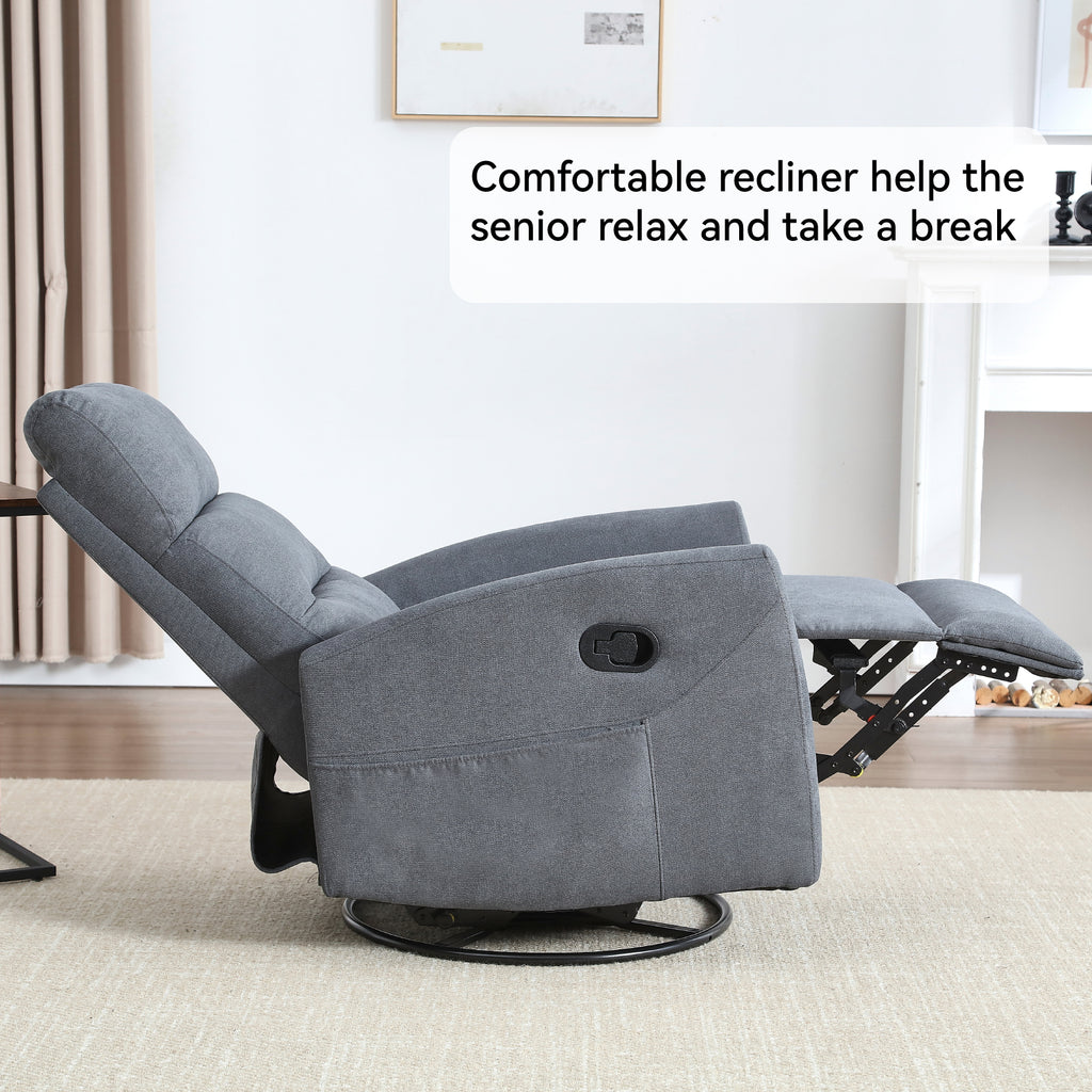 Manual Recliner Chair with Rocker and Swivel in Fabric for Living Room Grey - Image 4