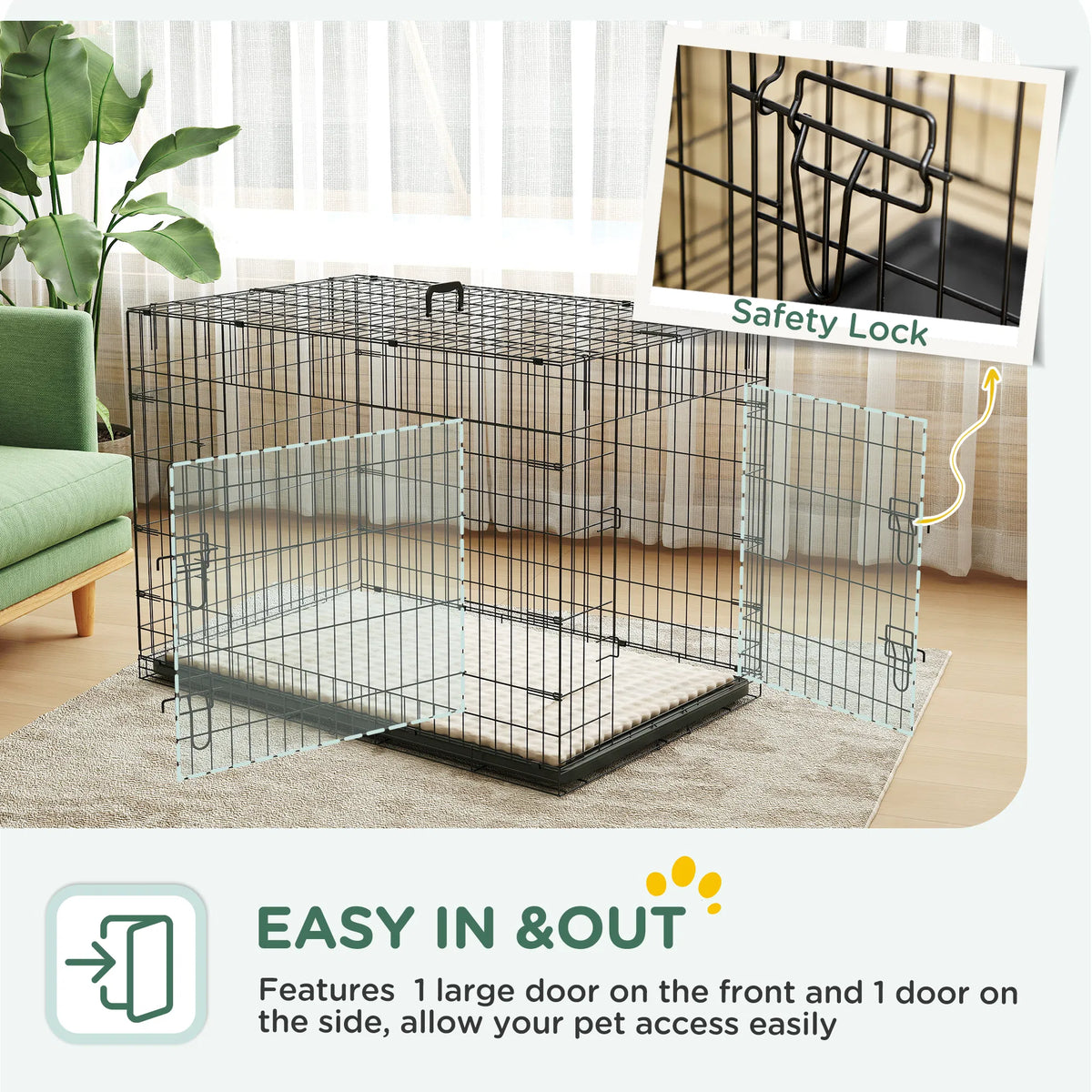41" Dog Crate with 2 Doors Folding Metal Dog Cage with Soft Cushion Removable - Image 4
