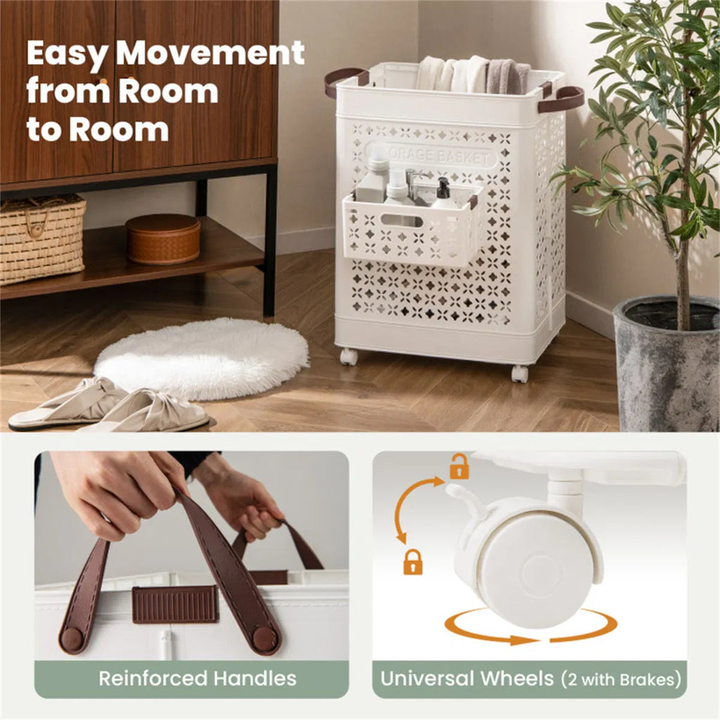 20 Gallon Foldable Laundry Hamper With Mini Hanging Basket PP Hollow Design - Image 2