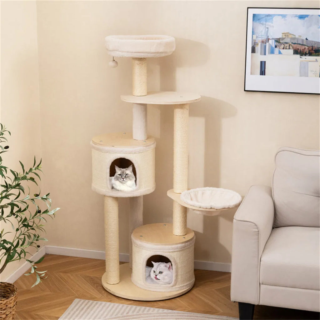 60 Inch Tall Wooden Cat Tree Multi Level Cat Tower with Sisal Scratching Posts - Image 4