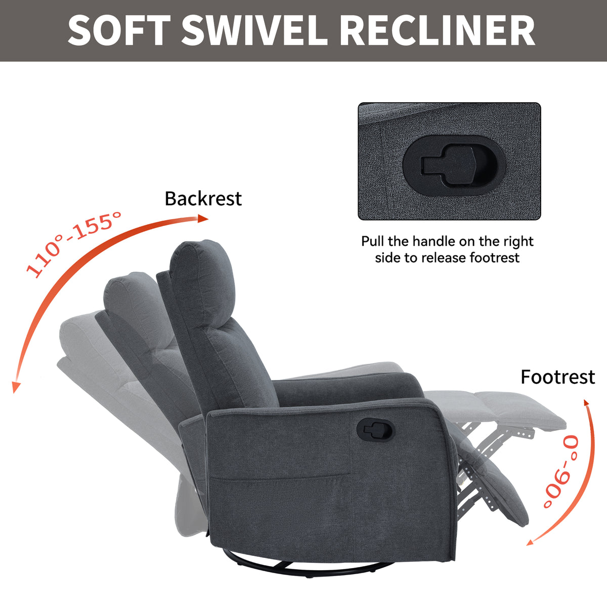 Heat Massage Manual Recliner Chair with Rocker and Swivel in Fabric for Living - Image 5