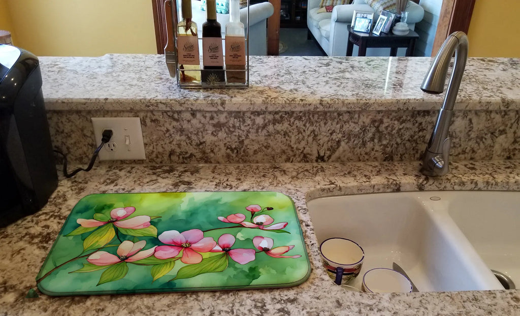 Virginia American Dogwood in Watercolor Dish Drying Mat Absorbent Dish Drying - Image 4