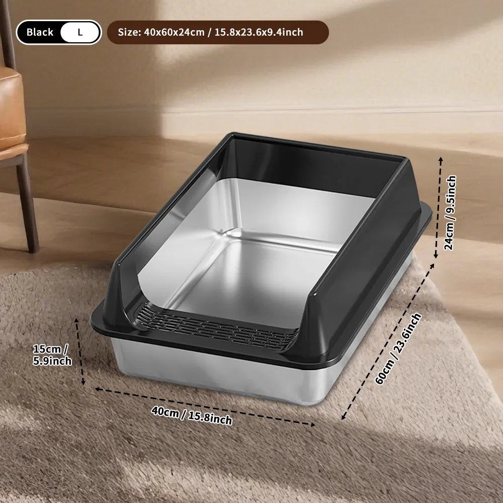 Thickened stainless steel open cat litter box anti sticking and odorless