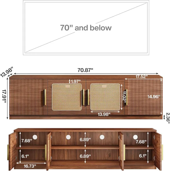 Long Wood TV Console with Six-Tier Storage Shelves