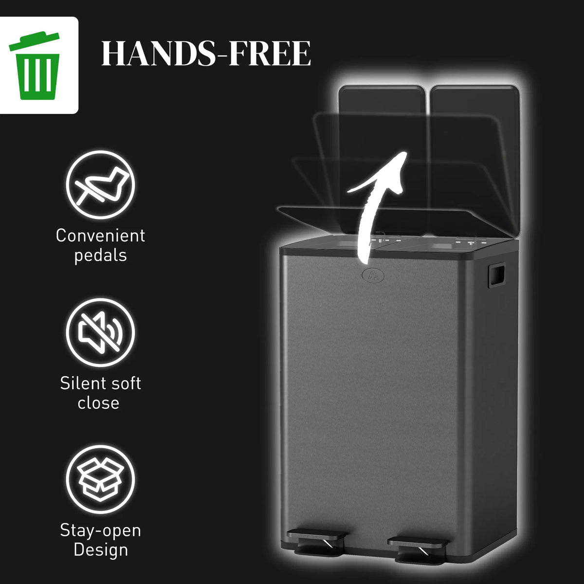 Dual Garbage Bin Soft Close Trash Can with Foot Pedal 2 x 28 Liter Garbage - Image 2
