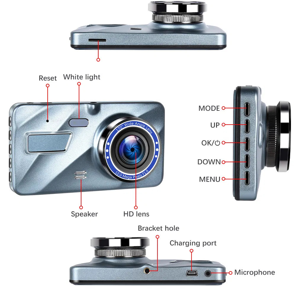 Touch Screen Dash Cam 4" 1080p Dual Lens Car DVR Recorder Front And Rear Camera - Image 6