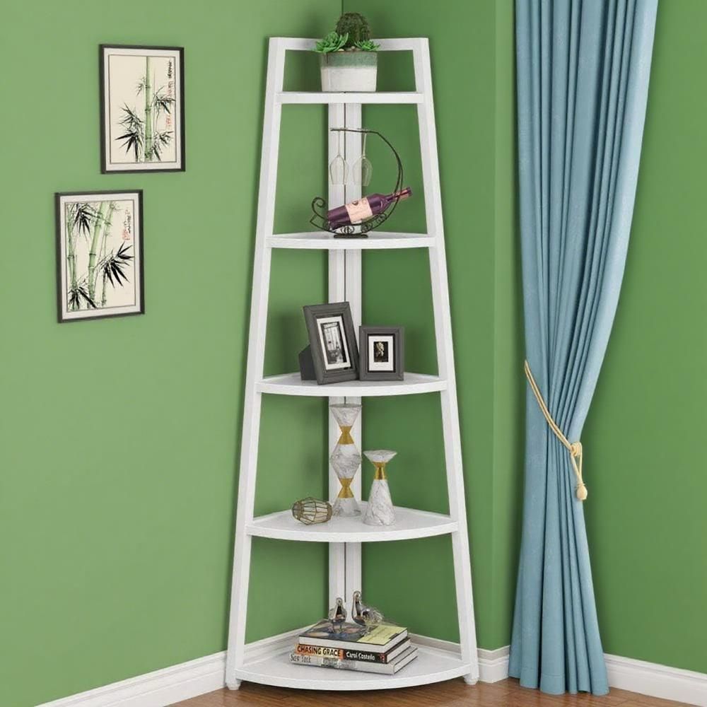 White Five-Tier Corner Storage Shelf