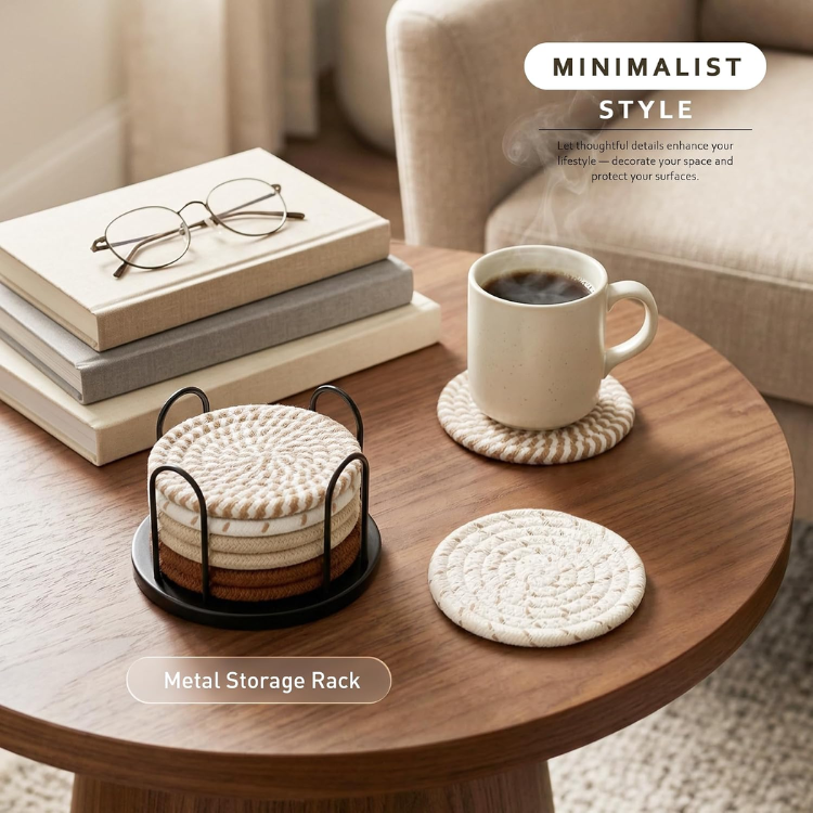 8 Piece 4 Inch Drink Coaster Set Large Non Slip Table Protectors For Hot And - Image 4