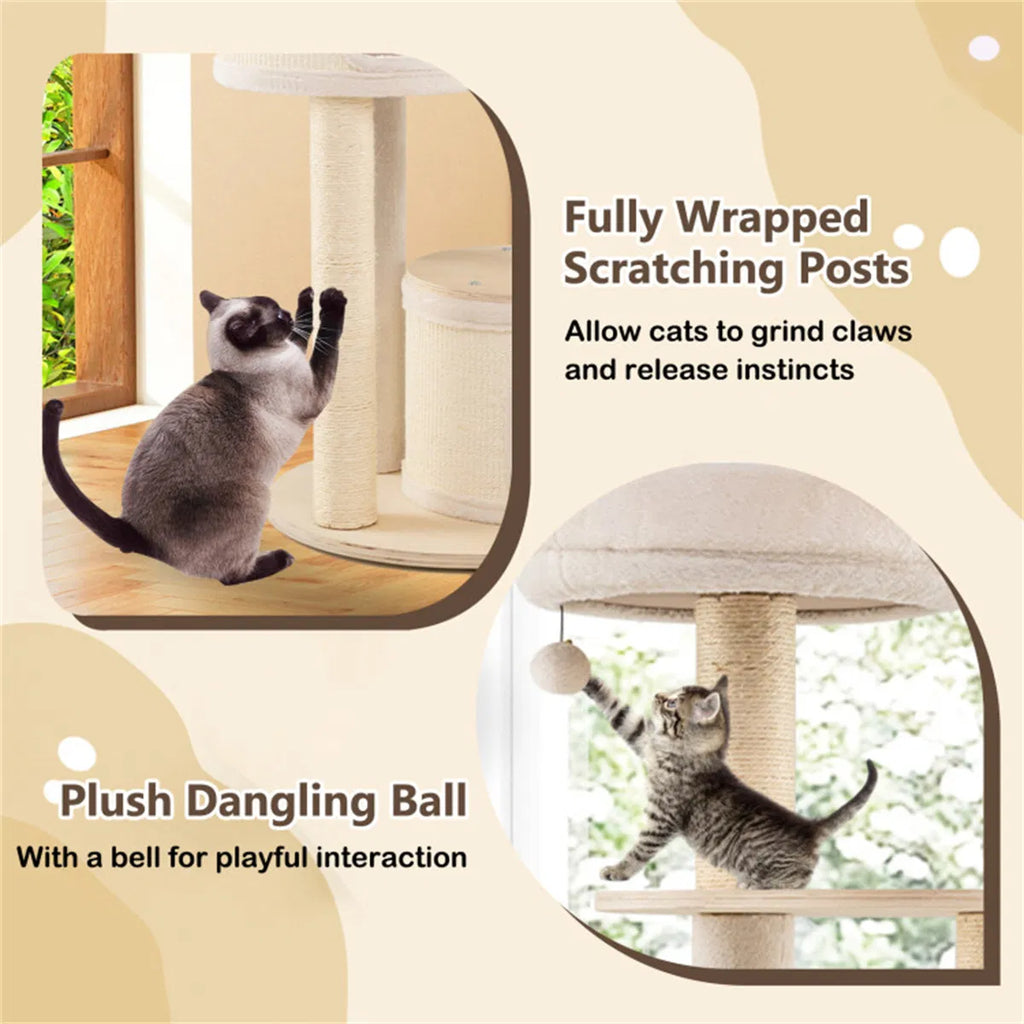 60 Inch Tall Wooden Cat Tree Multi Level Cat Tower with Sisal Scratching Posts - Image 2