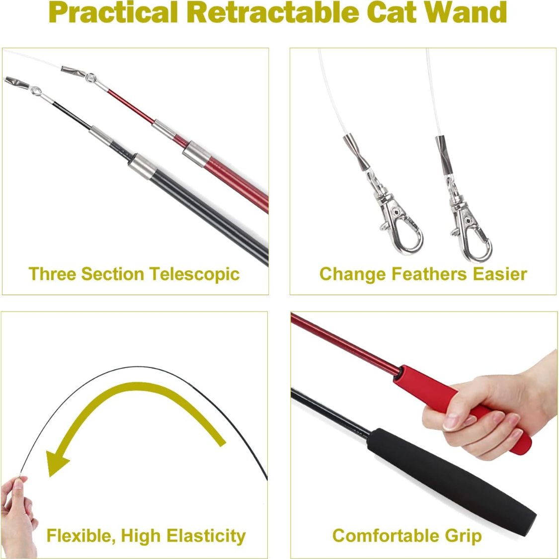 Cat Toys For Indoor Cats Interactive Cat Toy 2PCS Retractable Wand Toy And - Image 2
